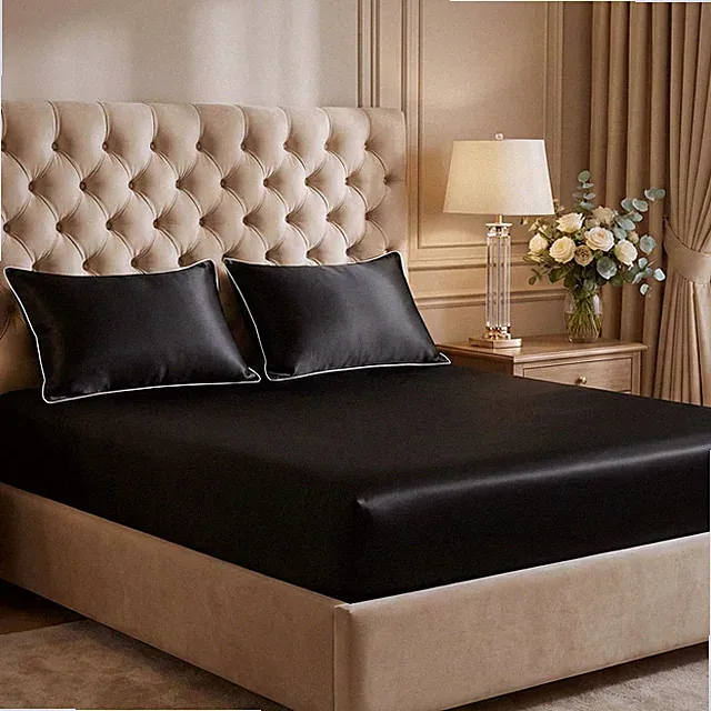 3-Piece Satin Bedding Set,Satin Fitted Sheet with Pillowcases,Soft Comfort Hy...