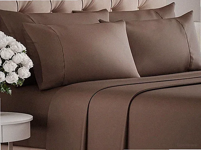 4 PILLOW CASES FLAT AND FITTED SHEET QUEEN SIZE SHEET SET BROWN FBA_728584349314