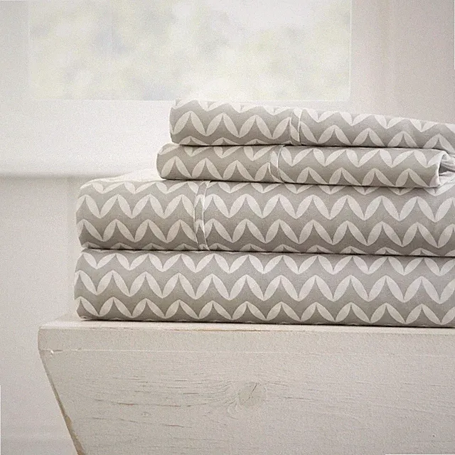 4PC Sheets set Easy Care Queen Hypoallergenic Gray and White