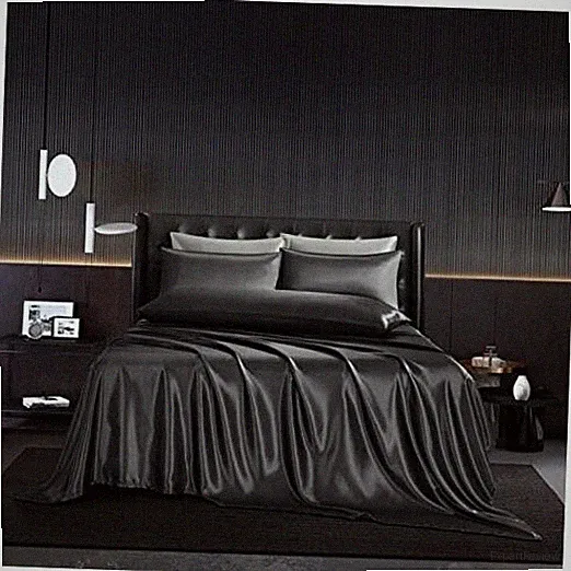 5Pcs Satin Sheets Set Comforter Satin Bedding Set with 1 Flat Queen Black