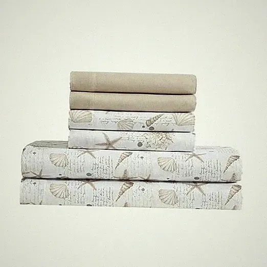 6-Piece Sheet Set with Cooling Pillowcases, 12-inch Deep King Shell Note Taupe