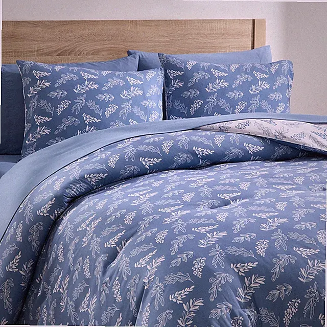 7Pc Botanical Comforter Set with Sheets, Soft Breathable Lightweight Bedding Bag