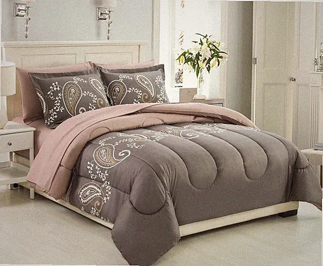 Bedding Bed in a Bag Printed Fitted Sheet Comforter Set, Taupe Floral Paisley