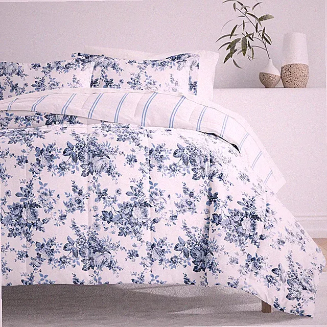 Bedding Bundle, Patterned Microfiber Comforter Set and Solid Sheet Set by Kay...