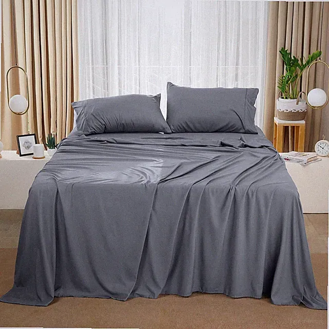 Bedding Queen Sheet Set 4 Piece Soft Microfiber Bed Sheets with Pillowcases Grey