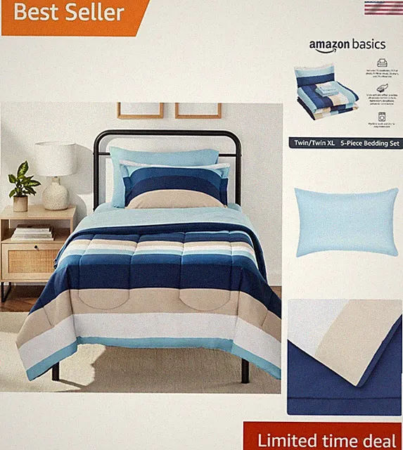 Brand New 5-Piece Microfiber Bed-In-A-Bag Comforter Bedding Set, Twin XL, Blu...