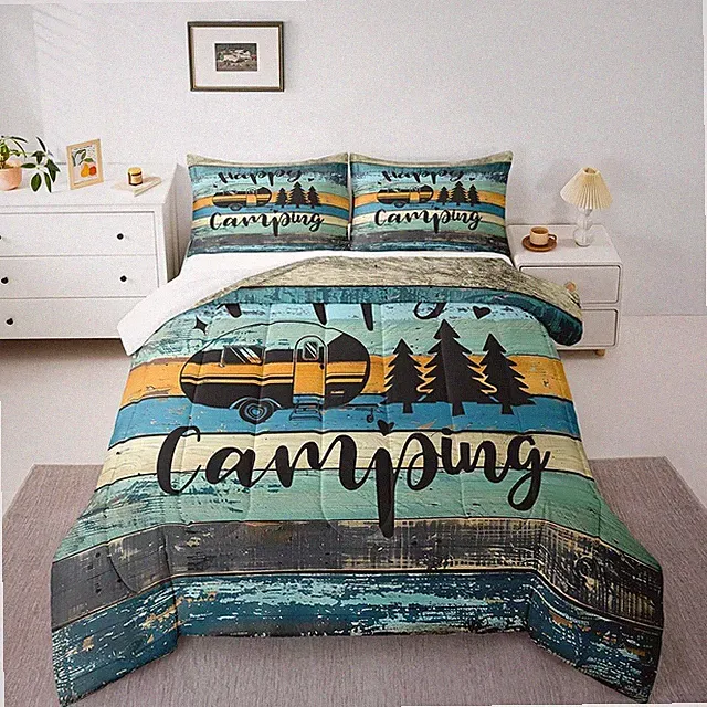 Camper Bedding Comforter Queen Set,Happy Camping Comforter Set Microfiber RV...