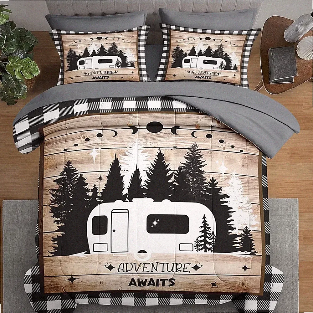 Comforter Set King Size, Camping Camper Rv 7 Pcs Bedding for Kids and Adults, Ca