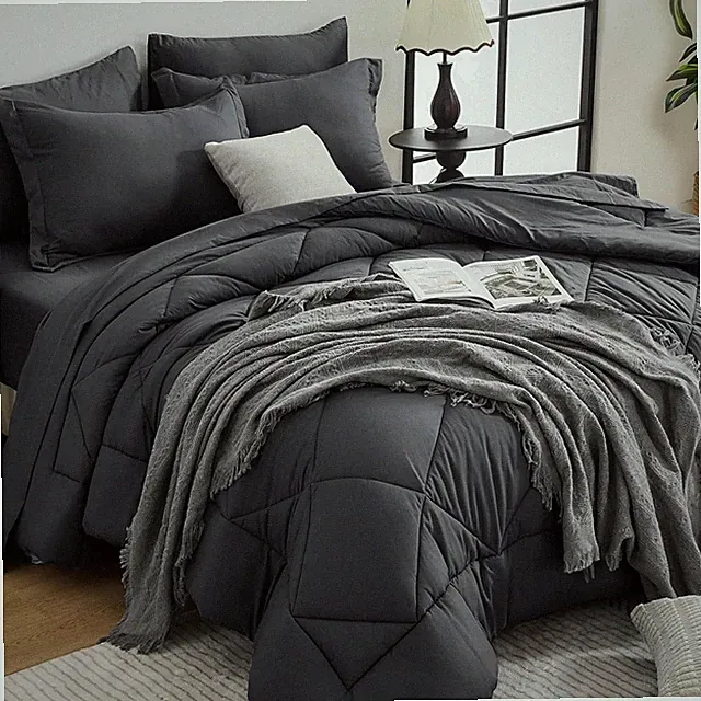 Cozy Twin Bedding Set with Comforter, Sheets - Gray