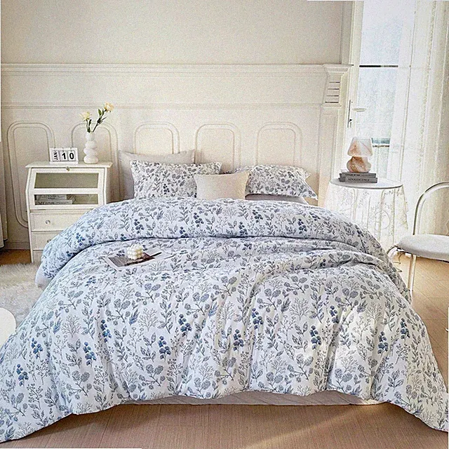 EAVD Blue Floral Comforter Set Twin XL White Soft Microfiber Bedding Set 1 Flora