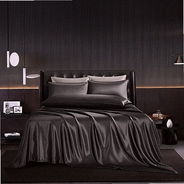 HommxJF 5Pcs Black Satin Sheets Queen Set Comforter Satin Bedding Set with 1...
