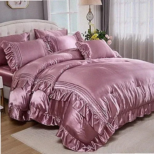 Luxury Satin Comforter Set 8 Pieces Comforter with Sheets Silk Queen Mauve Pink