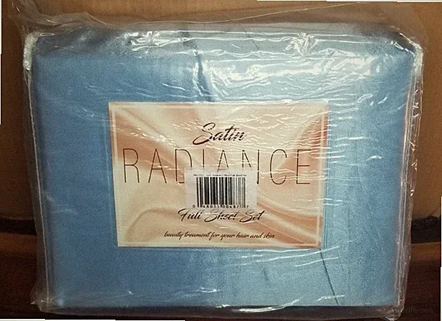 New 100% Polyester Satin Radiance Full Sheet Set Blue with Standard Pillow cases