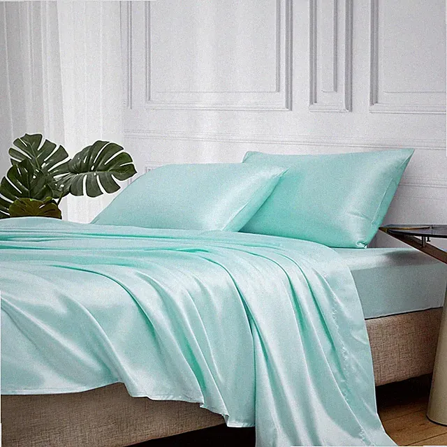 Queen Satin Bed Sheets 4 Piece Set Silky Soft Bedding with 15 Inch Deep Pocket