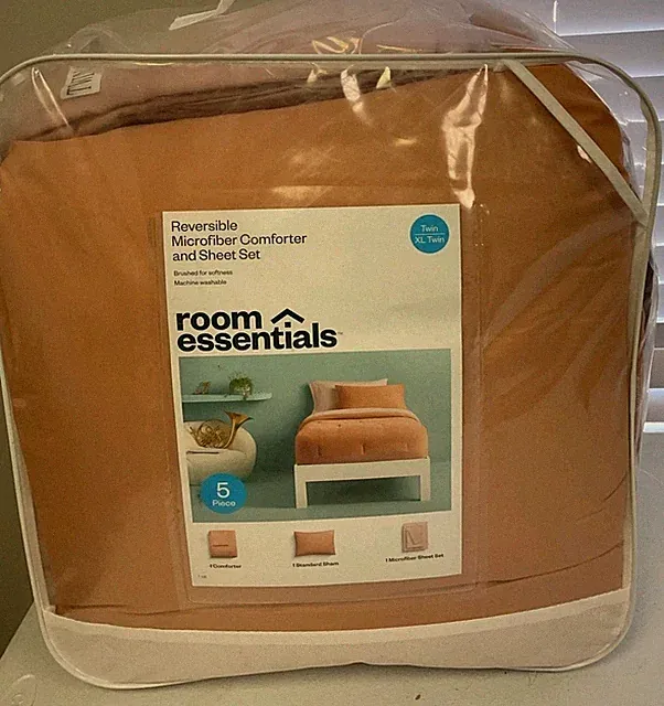 Room Essentials Comforter Set 5 Pieces with Sheets Twin/ Twin XL Copper Pink