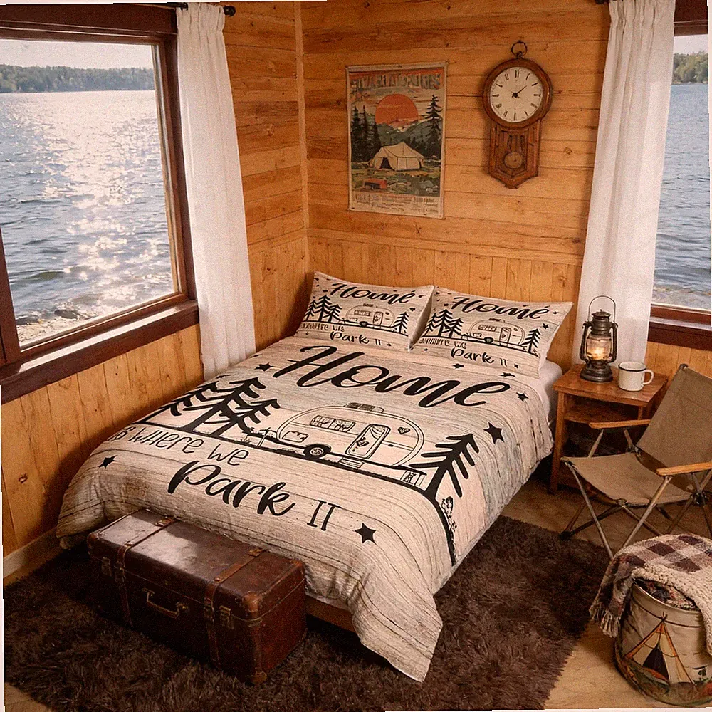 RV Happy Camping Bedding Set Queen Size,Home is Where We Park It Duvet Cover...