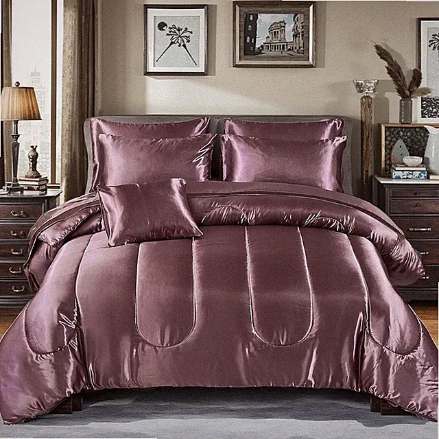 Satin Comforter Set with Sheet Set Full Silk Like Satin Bed in a Bag Luxury S...