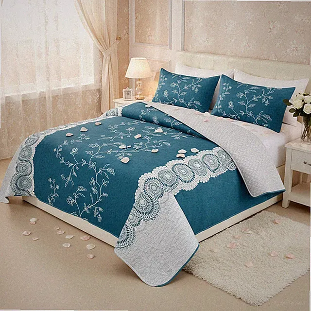 Turquoise Floral Comforter Set 3 Piece Soft Microfiber with Matching Pillowcases