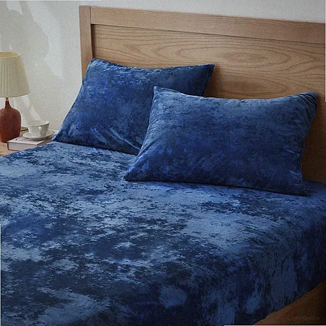Velvet Fitted Sheet and Pillowcases Set, Luxury Soft Fuzzy Bottom Sheet with...
